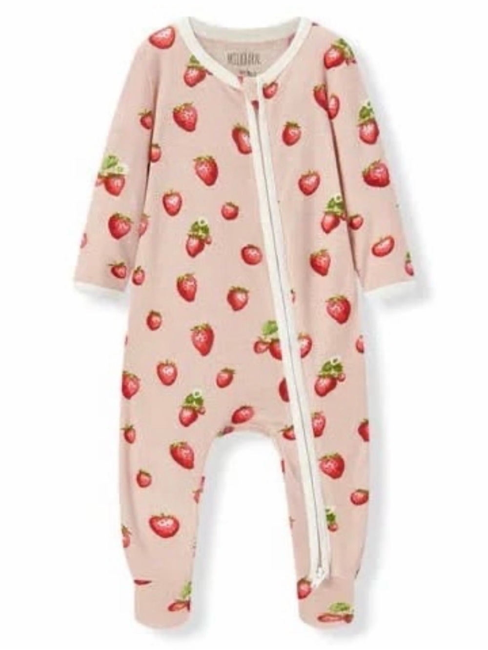 MilkBarn Strawberry Organic Cotton Ruffle Footed Romper Onesie